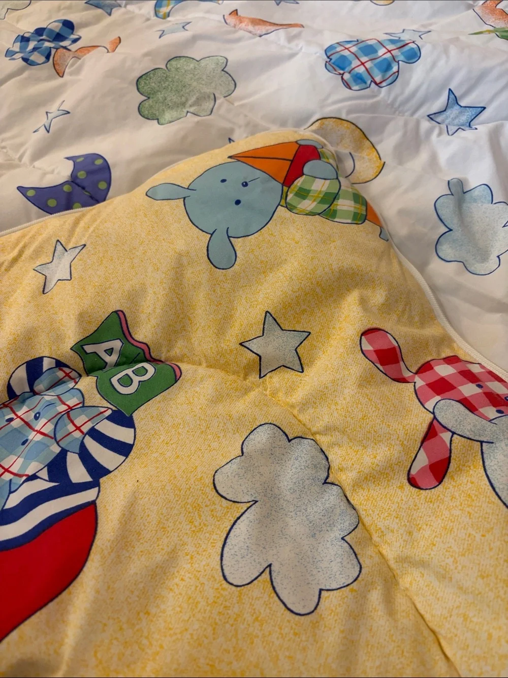 Vtg Coming Home Lands End Kids Sleeping Bag Blanket Comforter Bear Bunny 90s USA